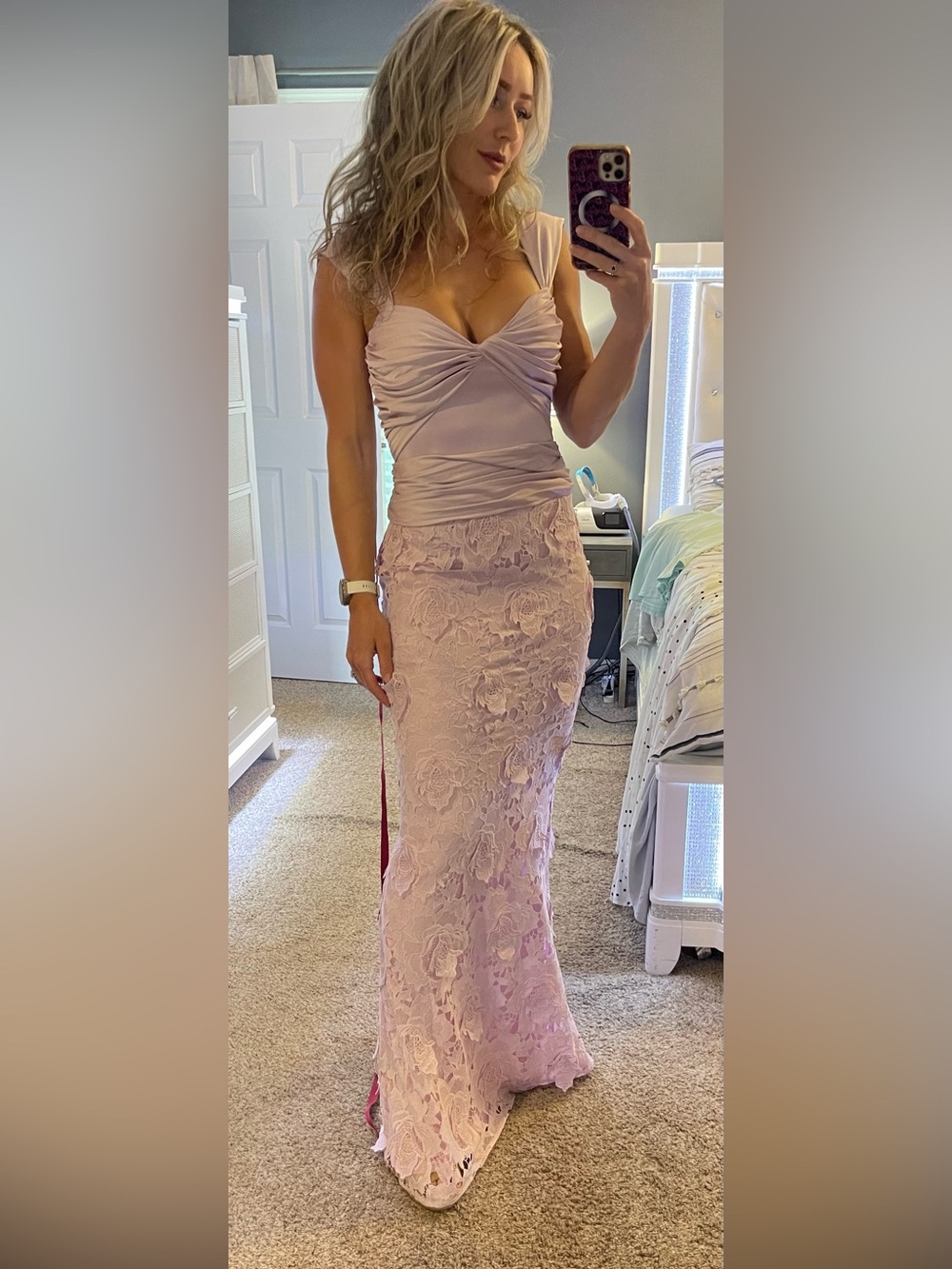 Dahlia Pink Floral Lace Mermaid Gown